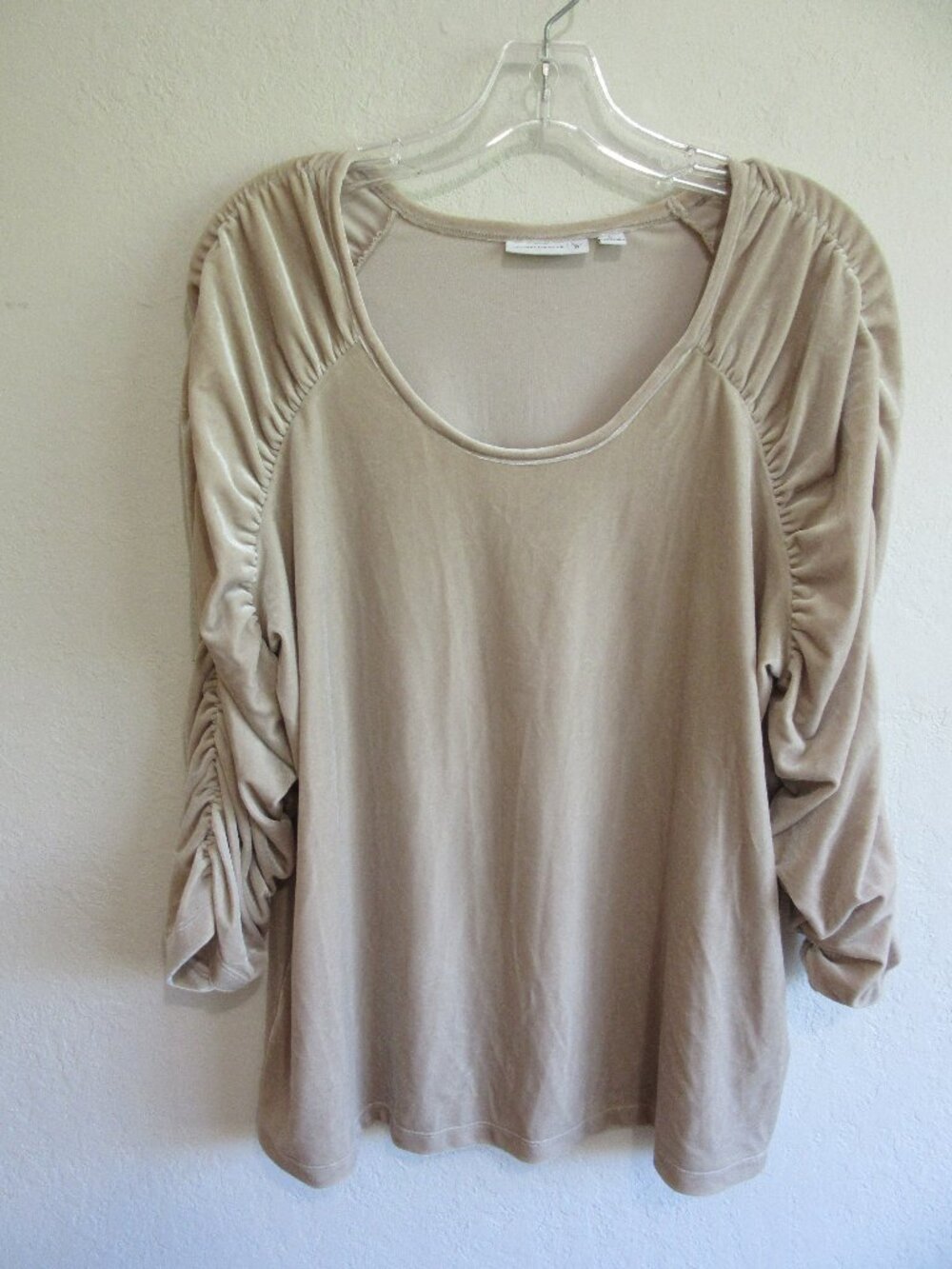 Susan Graver Beige L Velvet Blouse
